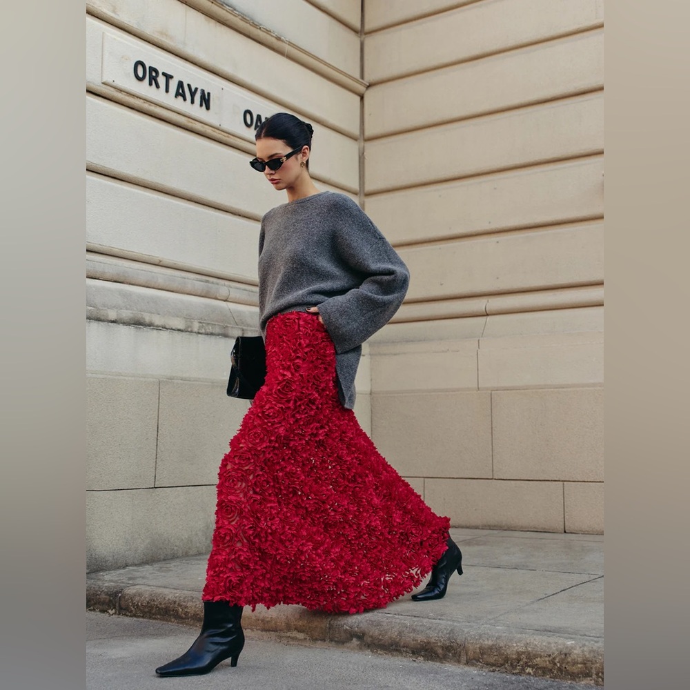 Red Floral Maxi Skirt